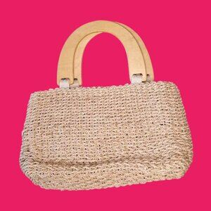 Vintage Jute Mini Bag w/ Wooden Handles